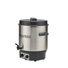 Stainless steel Tom Press electric steriliser with a tap and timer