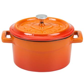 Small orange 14 cm casserole dish in cast iron