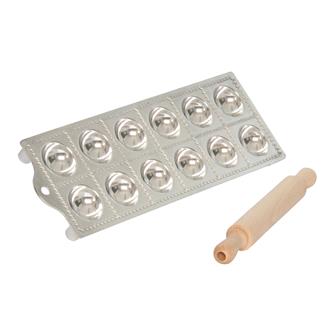 Mould for round ravioli with a roller
