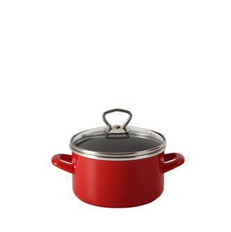 Red enamelled 16 cm stew pot with a lid