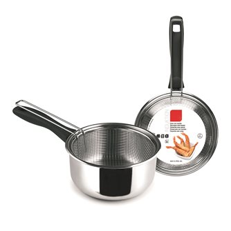 Induction pan with 18 cm stainless steel frying basket
