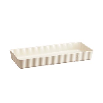 Emile Henry long rectangular pie dish in white ceramic clay