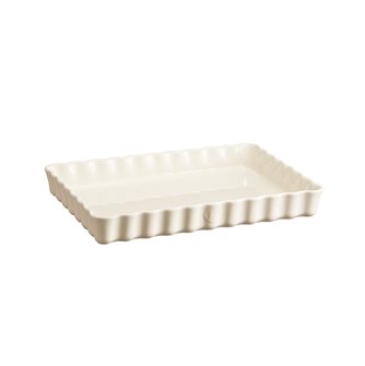Emile Henry rectangular pie dish in white ceramic clay