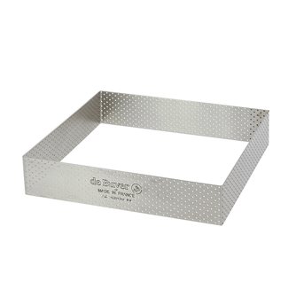 Square pie ring 17.5x17.5 cm perforated in stainless steel with straight edges of 3.5 cm