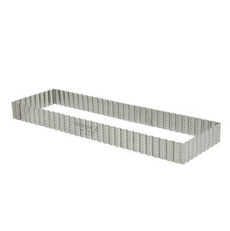 Rectangular tart ring 35x10 cm fluted edges perforated in stainless steel