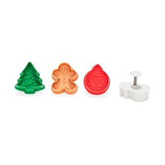 Set of 4 cookie cutters with special Christmas pusher